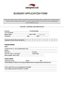 Canyon Coal Bursary Application Form 2022 | Bursaries South Africa