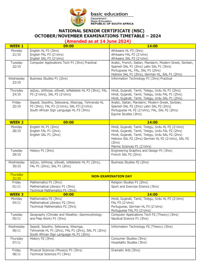 Nsc 2024 Final Exam Timetable Class 12 Roxi Coraline